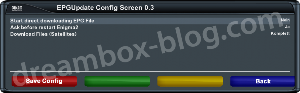 Einstellungsmöglichkeiten von EPG Update & Restore