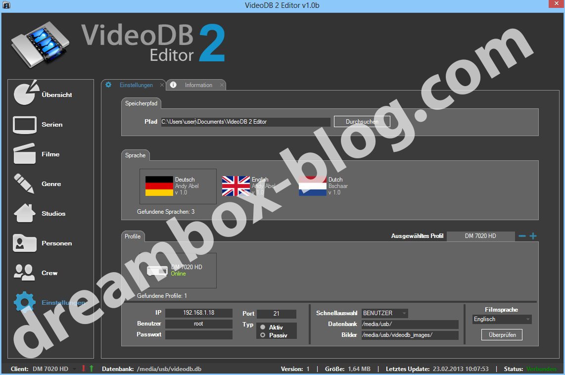 videodb2-editor einstellungen