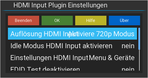 Einstellungsmöglichkeiten des HDMI-In-Plugins.